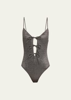 Lisa Marie Fernandez Metallic Three Tie One-Piece Swimsuit