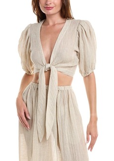 Lisa Marie Fernandez Pouf Tie Linen-Blend Blouse