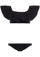 Lisa Marie Fernandez Woman Mira Ruffled Printed Bonded Bikini Black
