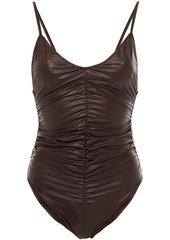 Lisa Marie Fernandez Woman Ruched Coated Stretch-cotton Swimsuit Dark Brown