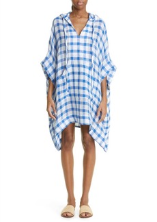 Lisa Marie Fernandez The Hooded Poncho In French Blue/white Gingham Chios Gauze