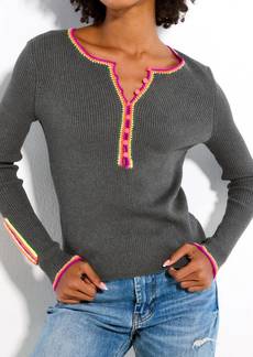 Lisa Todd Patch Match Long Sleeve Top In Shale