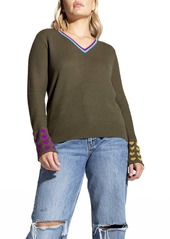 Lisa Todd Plus Size V-Neck Heart Intarsia Pullover
