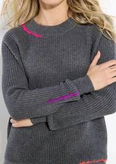 Lisa Todd Waffle Knit Crew Neck Sweater In Charcoal