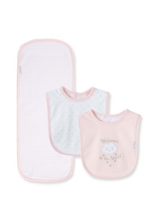 Little Me Baby Girls Welcome to the World Bibs and Burp Set, Pack of 3 - Pink
