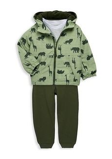 Little Me Little Boy's 3-Piece Animal-Print Hooded Jacket, Striped T-Shirt & Joggers Set