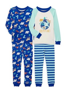 Little Me Little Boy's 4-Piece Striped & Animal-Print Pajama Set