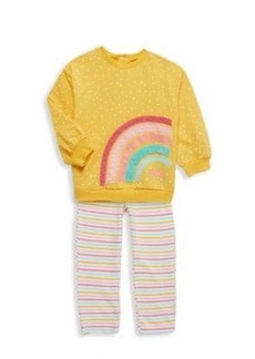 Little Me Little Girl's 2-Piece Rainbow Graphic Sweatshirt & Striped Pants Set