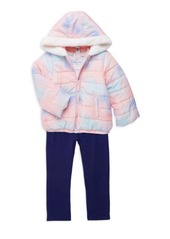 Little Me Little Girl's 3 Piece Faux Fur Lined Jacket, Striped Top & Solid Leggings Set