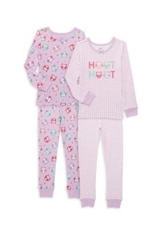 Little Me Little Girl's 4 Piece Checked & Owl Print Tee & Joggers Pajama Set