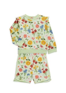 Little Me Little Girl's Garden 2-Piece Floral Sweatshirt & Shorts Set