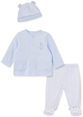 Little Me Baby Boys or Baby Girls Cardigan, Footed Pants, and Hat, 3 Piece Set