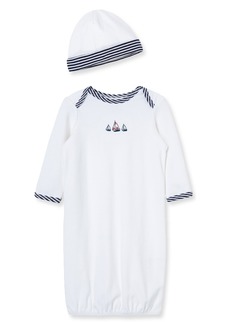 Little Me Baby Boys Sailboats Gown and Hat, 2 Piece Set - White