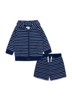 Little Me Baby Boys Stripe Terry Cover Up Jacket and Shorts, 2 Piece Set - Blue