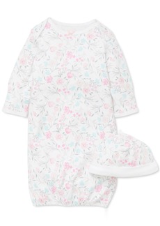 Little Me Baby Girls Cotton Floral Print Hat and Gown, 2 Piece Set - Bright Pink