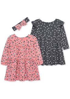 Little Me Baby Girls 3-Pc. Leopard Knit Dress Set with Headband - Pink/Grey