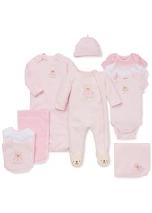 Little Me Baby Girls Sweet Bear Bibs and Burp Cloth, 3 Piece Set - Pink Multi