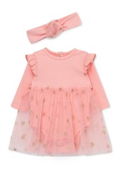 Little Me Baby Girls Tutu Bodysuit Dress and Headband, 2 Piece Set - Pink