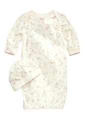 Little Me Baby Girls Vintage Rose-Print Gown & Beanie Set