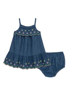 Little Me Embroidered Chambray Sundress & Bloomers