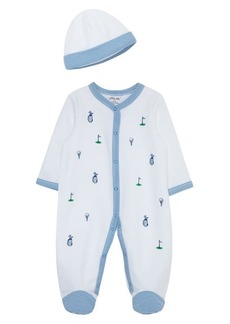 Little Me Fore! Golf Embroidered Cotton Footie & Hat Set
