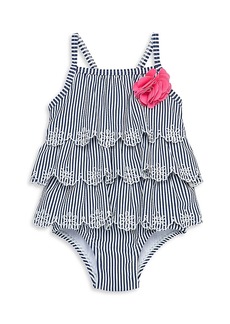 Little Me Girls' One Piece Striped Tiered Swimsuit - Baby