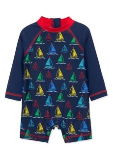 Little Me Kids' Boat Print Long Sleeve Rashguard Swumsuit