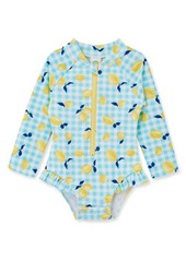 Little Me Lemon Gingham Rashguard One-Piece Swimsuit