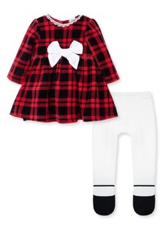 Little Me Plaid Long Sleeve Dress & Tights Set at Nordstrom