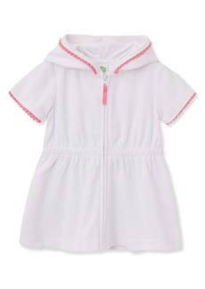 Little Me Pompom Trim Terry Hooded Cover-Up Dress