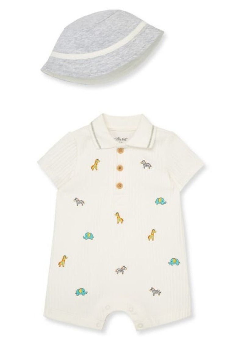Little Me Safari Cotton Blend Romper & Hat Set