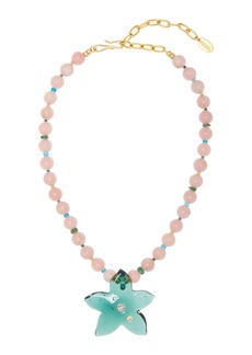 Lizzie Fortunato - Vinca Beaded Flower Necklace - Green - OS - Moda Operandi - Gifts For Her