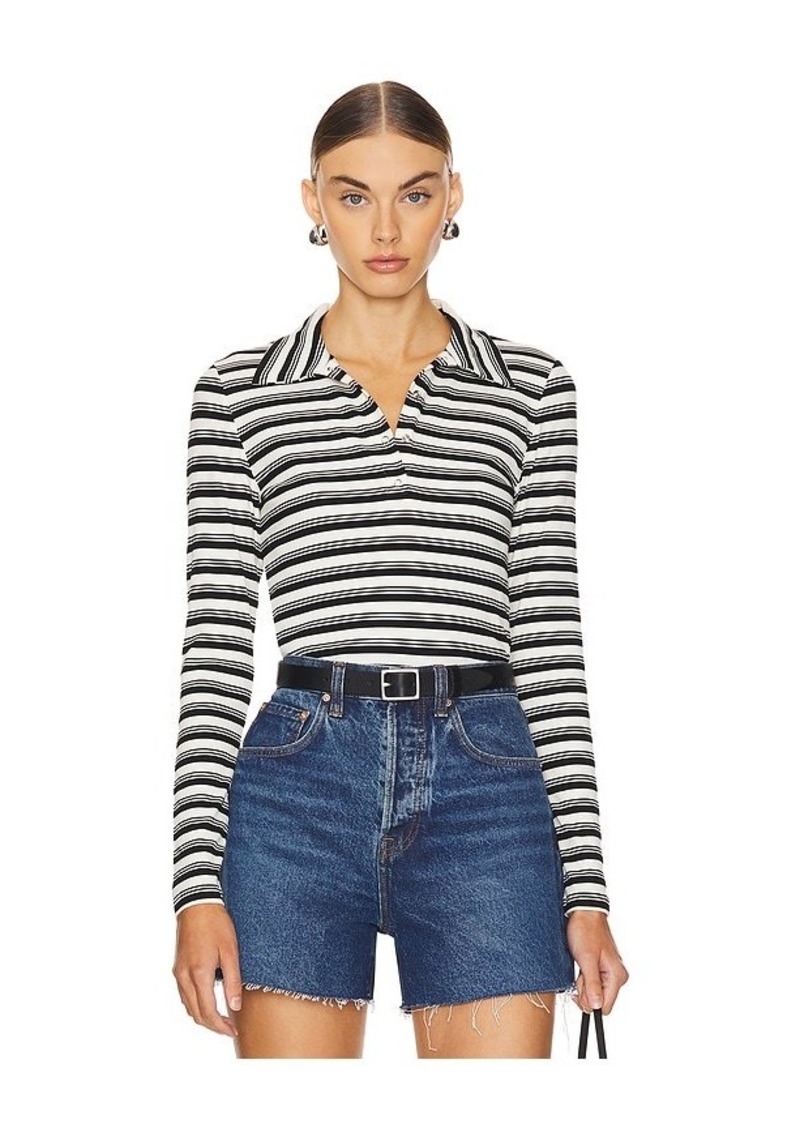 LNA Sylvie Collared Ribbed Long Sleeve Top