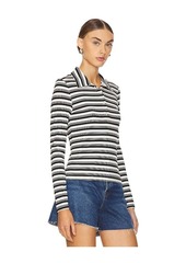 LNA Sylvie Collared Ribbed Long Sleeve Top