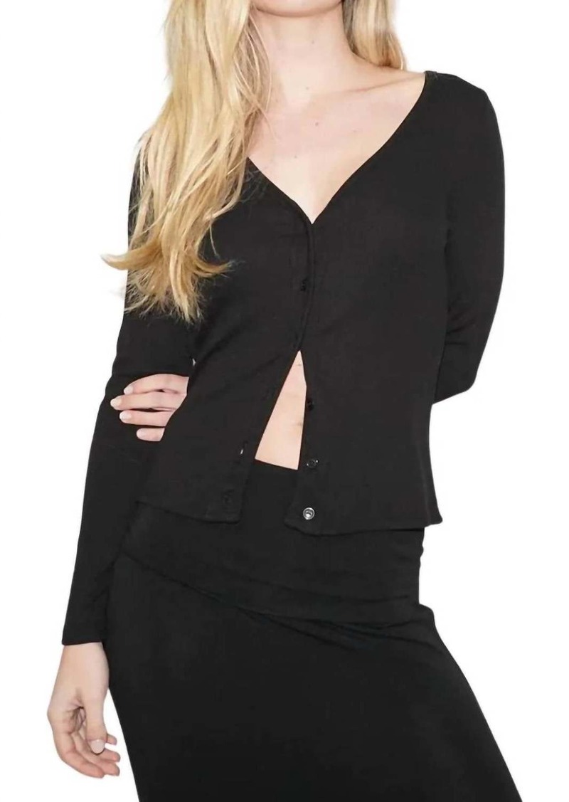 LnA Monroe Button Long Sleeve Top In Black