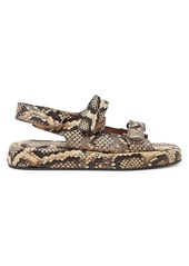 Loeffler Randall Blaise Snakeskin-Embossed Leather Flat Slingback Sandals