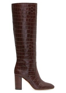 Loeffler Randall Goldy Knee-High Croc-Embossed Leather Boots