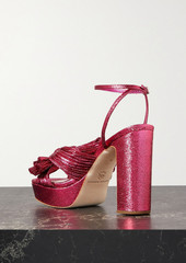 Loeffler Randall - Natalia bow-embellished plissé-lamé platform sandals - Pink - US 5