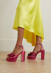 Loeffler Randall - Natalia bow-embellished plissé-lamé platform sandals - Pink - US 5