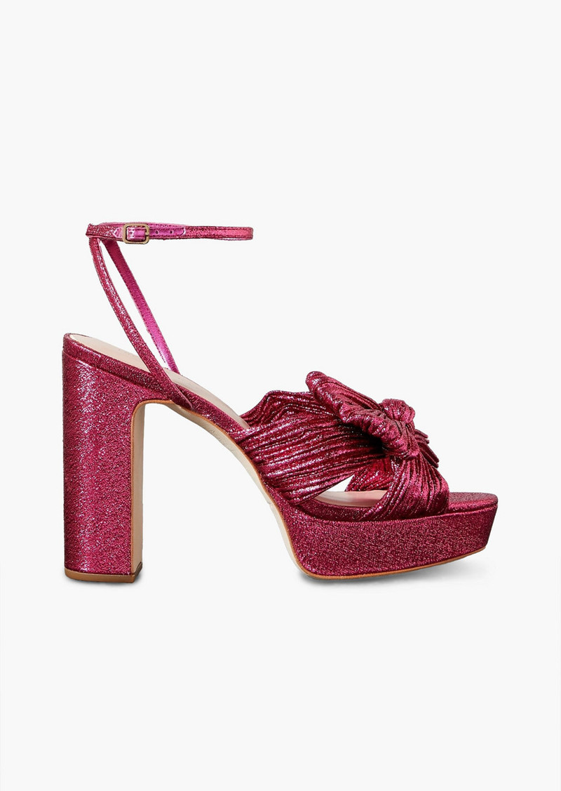 Loeffler Randall - Natalia bow-embellished plissé-lamé platform sandals - Pink - US 5