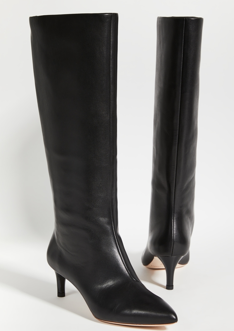 tall black leather kitten heel boots