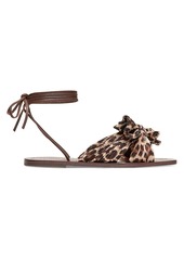 Loeffler Randall Peony Ankle-Wrap Knotted Leopard-Print Sandals