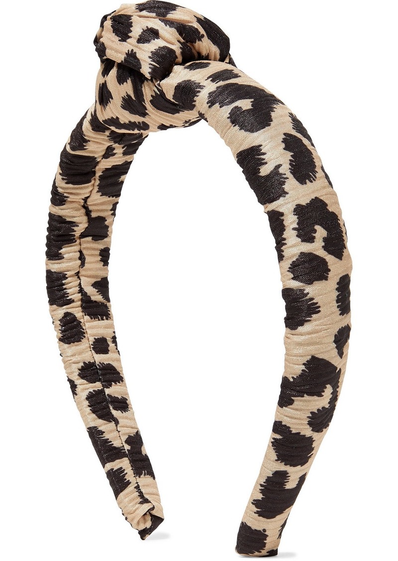 Teddie Knotted Leopard-print Plissé-lamé Headband
