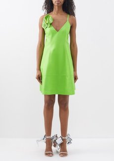 Loewe - Anthurium-appliqué Leather Mini Dress - Womens - Green