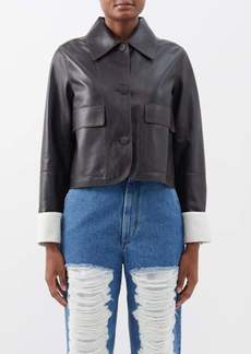 Loewe - Contrast-cuff Cropped Leather Jacket - Womens - Black