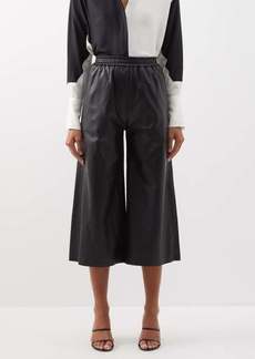 Loewe - Cropped Leather Wide-leg Trousers - Womens - Black - L