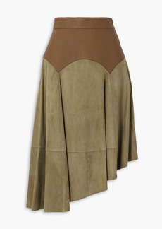 Loewe - Obi asymmetric paneled leather and suede skirt - Green - FR 40