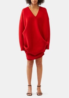 Loewe - Oversized V-neck Knit Sweater Dress - Womens - Red