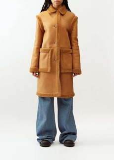 Loewe - Shearling-trimmed Leather Coat - Womens - Camel