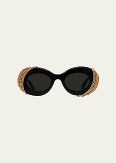 Loewe Embellished Acetate & Metal Oval Sunglasses